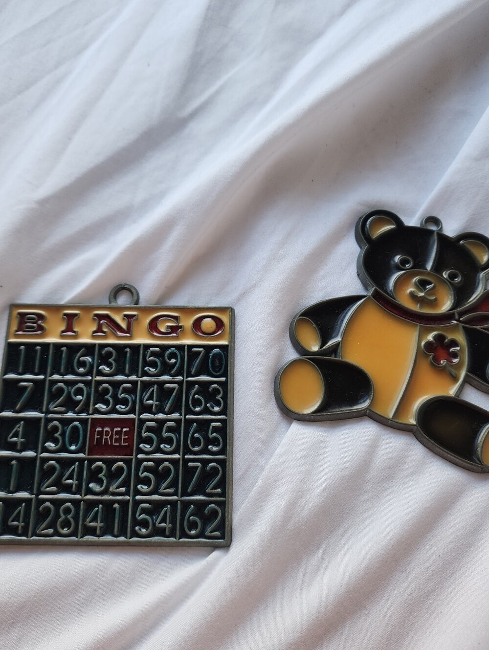 Lot of 2 Vintage Stained Glass Suncatchers Window Ornaments Bear & Bingo